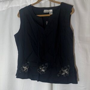 JH Collectibles Black Sleeveless Blouse with Floral Embellishments